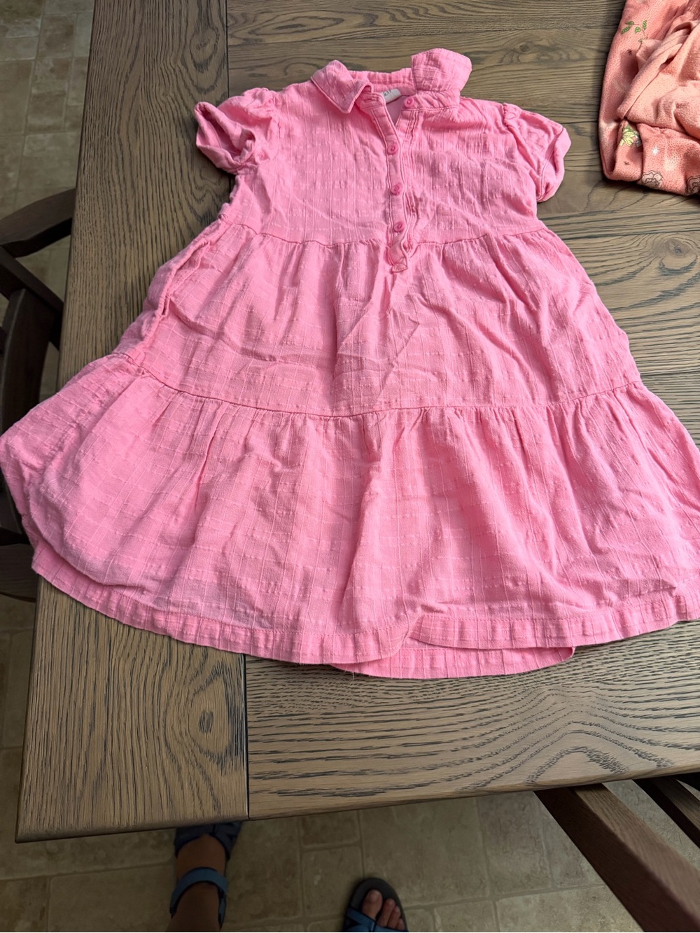 GAP Pink Tiered Button-Front Cotton Dress